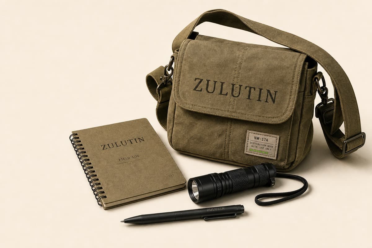 ZULUTIN field satchel, field log, signal light, and observation pen